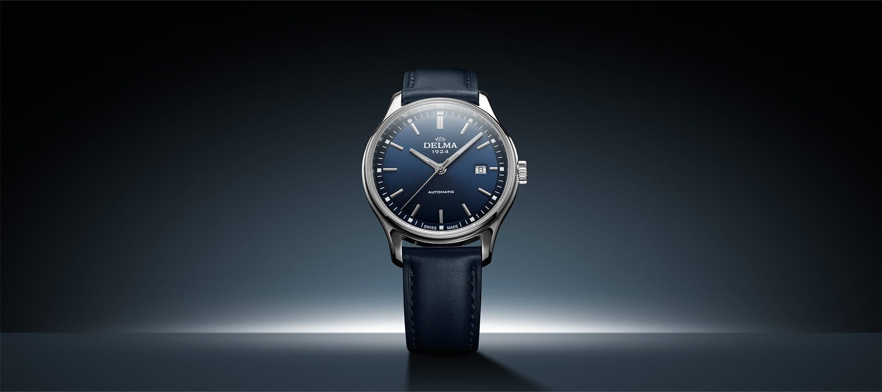 DELMA Classic with blue dial and leather strap