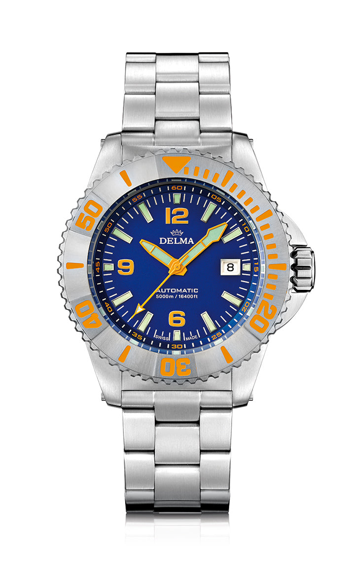 Blue Shark IV in stainless steel with blue dial. Water resistant to 5000 meters.